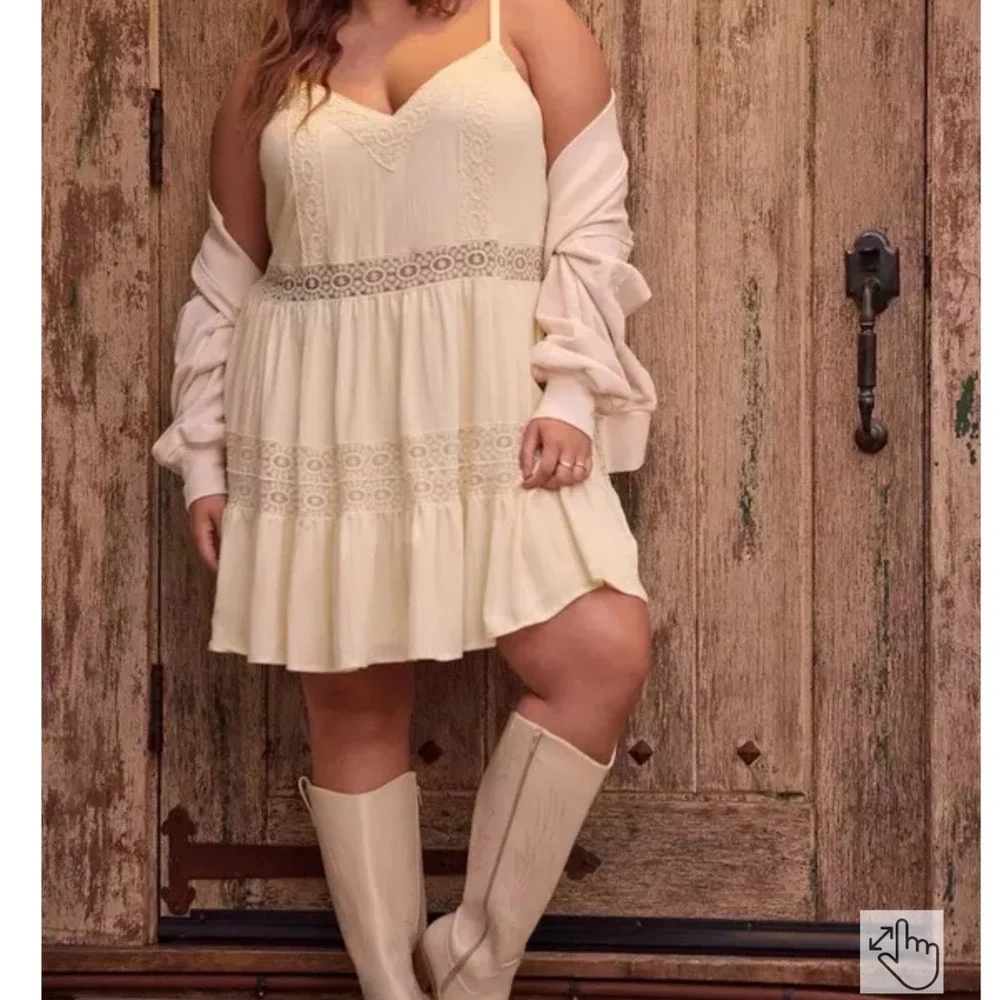R1 Torrid Size 1 Ivory Lace Trim Cami Slip Dress Boho Layering Flowy Neutral - Picture 1 of 7